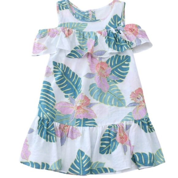 Other - Girls Cold Shoulder Palm Tree Ruffle Dress